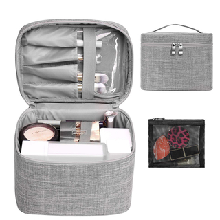 Wholesale Travel Large Make Up Woman Cosmetic Bags with Mesh Bag Brush Holder(EPZ-448)