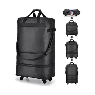 Expandable and Waterproof Collapsible Rolling Luggage Bag with Wear-resistant Wheels and Large Capacity for Travel