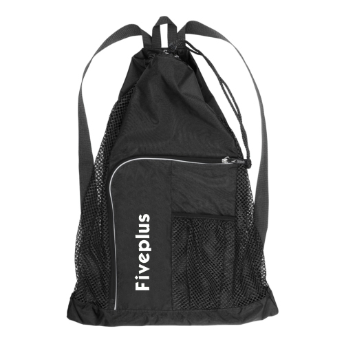 mesh backpack, swimming backpack-24″ x 17″ (whole bag), 13″ x 10″ (front zip pocket)