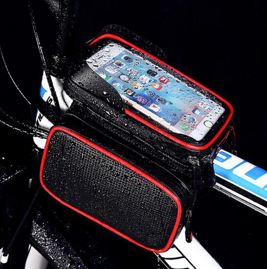 Front Bicycle Bag Waterproof Cycling Bike Frame Tube Bag Double Pouch Cycling Bags for 6.2inch Cell Phone Smartphone Case