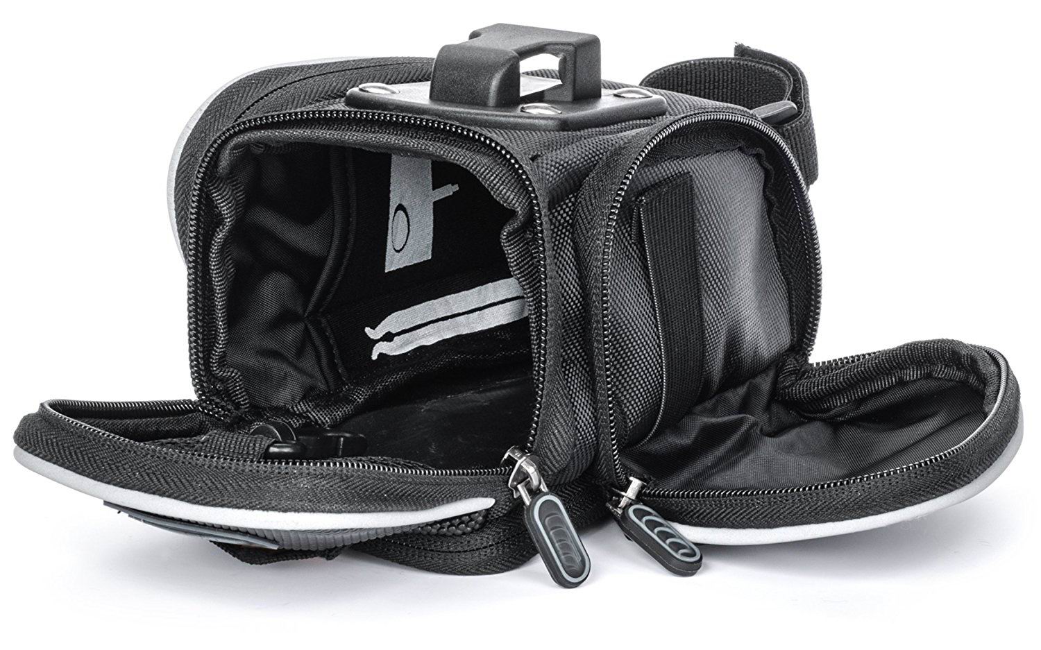 Bike Saddle Bag - 4 Compartment & Pocket Clip On Bicycle Under Seat Pack To Carry All Your Important Biking Accessories For Cycling