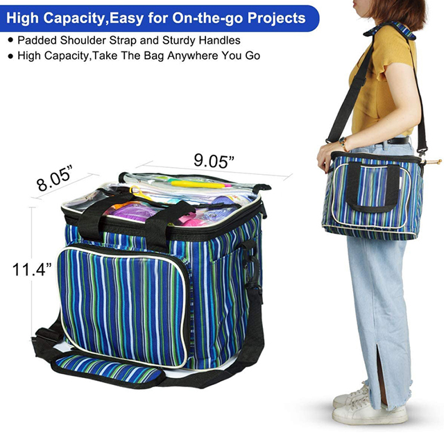 New Product High Capacity Striped Yarn Storage Tote Roomy Interior Knitting Bags(EPZ-502)