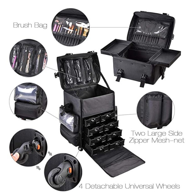 China Supplier 2 in 1 Soft Sided Rolling Makeup Case Trolley Make Up Case(EPZ-005)