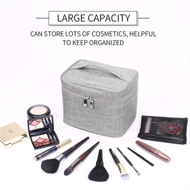 Wholesale Travel Large Make Up Woman Cosmetic Bags with Mesh Bag Brush Holder(EPZ-448)