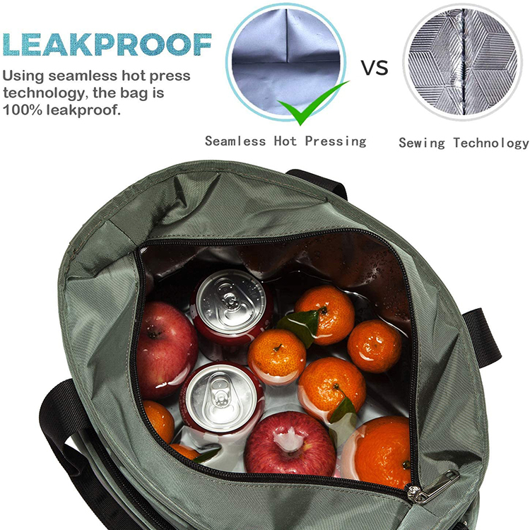 Well Designed Waterproof Green Portable Large Insulated Lunch Bag With Removable Shoulder Strap