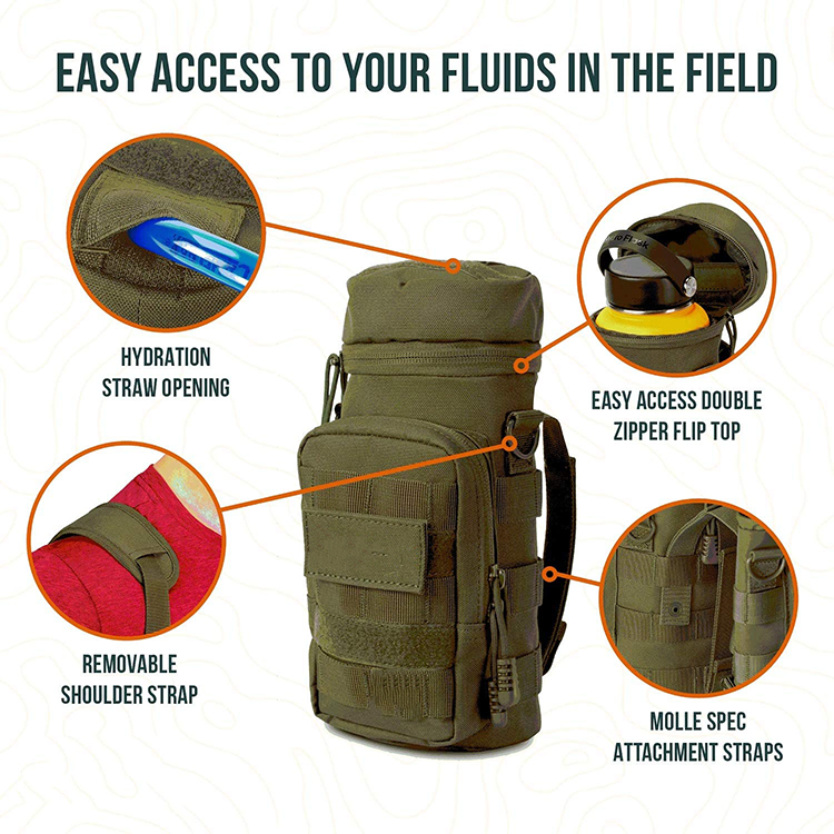 Well Designed Army Green Durable Polyester Portable Hunting Water Bottle Bag Hydration Carrier Pack