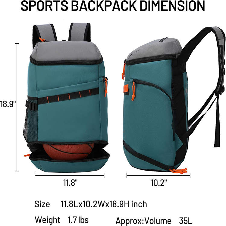 New Design 35L Multi-pocket Lightweight Basketball&Soccer Backpack with Wet&Shoe Compartment