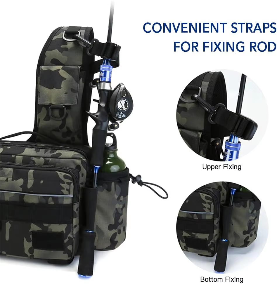 Functional Waterproof Multi-pockets Fishing Waist Bag Fishing Fanny Pack with Rod Holder
