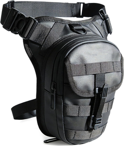 Motorcycle Riding Thigh Bag, Waterproof and Expandable Leg Bag with Adjustable Shoulder Strap, MOLLE System, 3-layer Storage