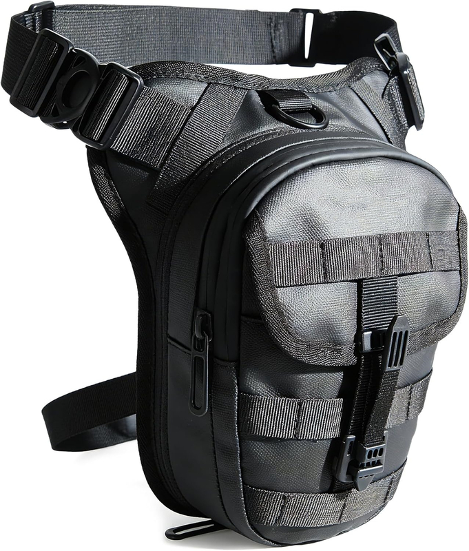 Motorcycle Riding Thigh Bag, Waterproof and Expandable Leg Bag with Adjustable Shoulder Strap, MOLLE System, 3-layer Storage