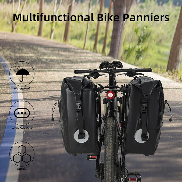 Waterproof Large Capacity Reflective cycle Pannier Bag with Rain Cover for Touring Traveling Commuting Outdoor Motorbike