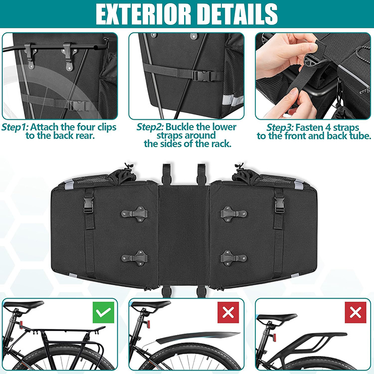 Expandable Waterproof Large Capacity cycle Pannier Bag with Multiple Compartments for Touring Travel Outdoor Motorbike