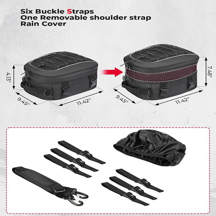 Waterproof Expandable Large Capacity Motorcycle Tail Bag with Rain Cover for Touring Travel Motorbike Outdoor Adventure