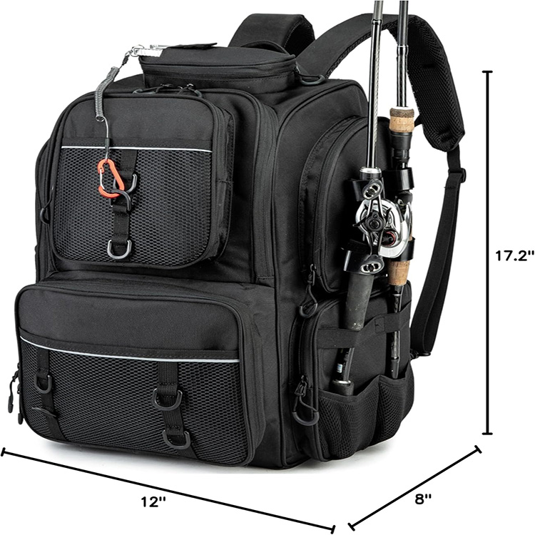 Lightweight Breathable Padded Fishing Tackle Backpack with built-in rod holder straps for outdoor lake freshwater fishing