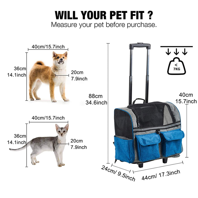 Amazon Hot Selling Durable Portable Cat Luggage Bag Pet Rolling Carrier(EPZ-303)