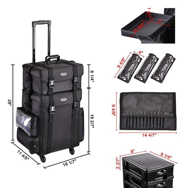 China Supplier 2 in 1 Soft Sided Rolling Makeup Case Trolley Make Up Case(EPZ-005)