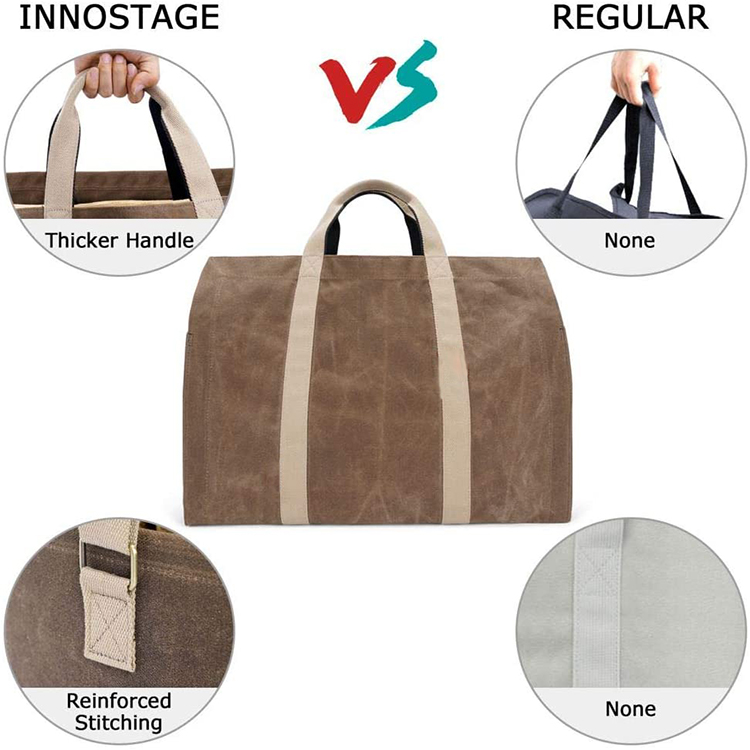 Best Selling Durable Large 22 oz Waxed Canvas Fire Wood Holder Tote Bag with Adjustable Shoulder Strap