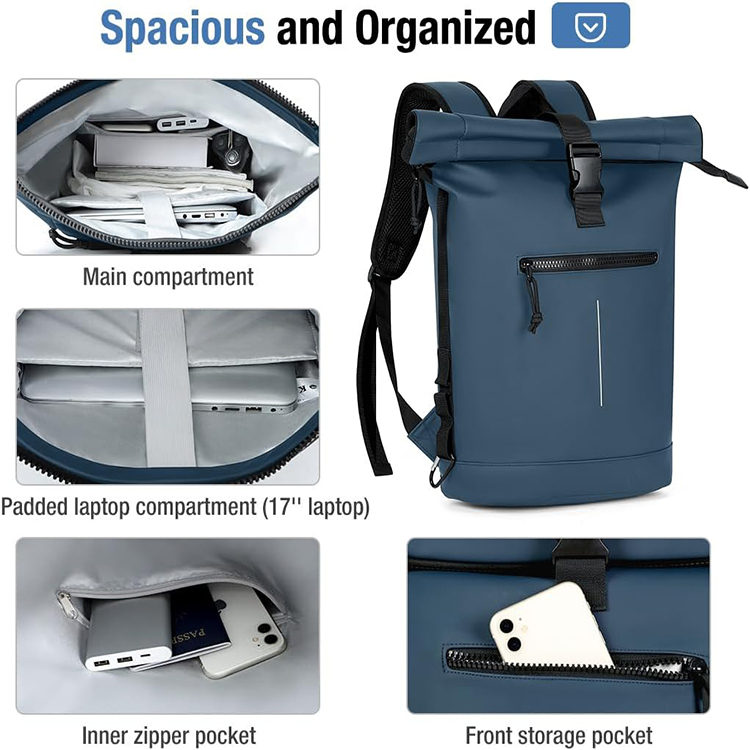 New Designed Waterproof Roll top Laptop Backpack with Molle System for Travel