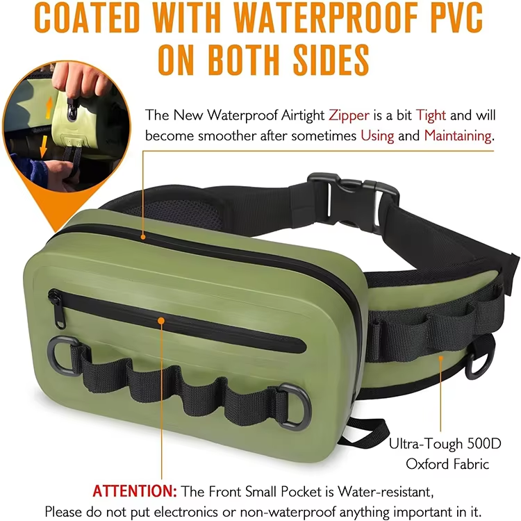 Waterproof Fly Fishing Fanny Pack TPU Fishing Bag with Airtight Zipper and Adjustable Strap