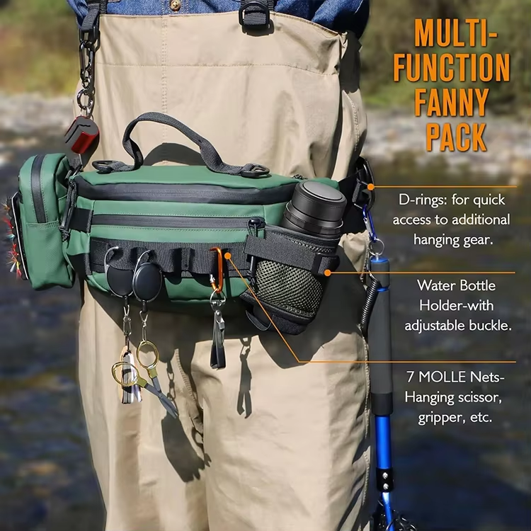 Multi-function Waterproof Fishing Belt Bag with Detachable Pouch and Water Bottle Holder