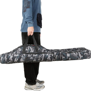 Camouflage Portable Large Capacity Fishing Rod Bag with Adjustable Shoulder Strap for Travel Outdoor Baitcasting Spinning