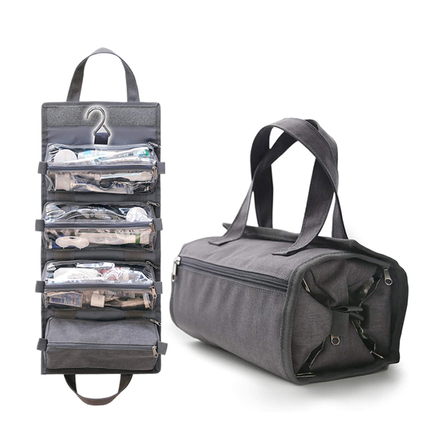 4-in-1Waterproof Roll Up Compact Cosmetic Kit with Hook Hanging Toiletry Bag(EPZ-582)