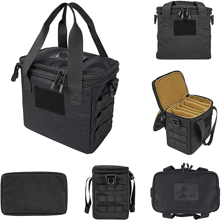 Well Designed Black Water-resistant Durable Tactical Ammo Bag Pistol Range Bag With 5 Removable Dividers