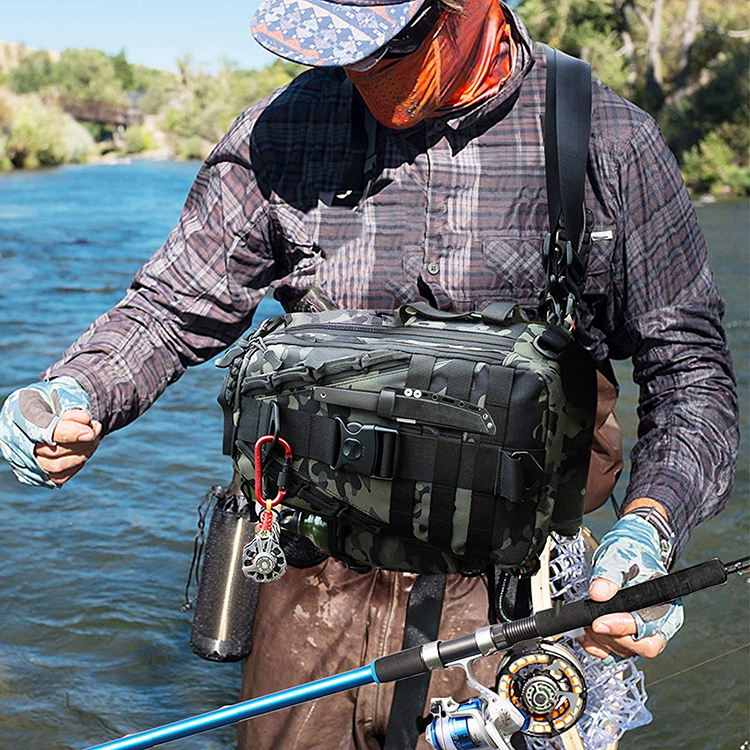 Promotional Water-resistant Freshwater Saltwater Tackle Fishing Storage Bag Cross Body Sling Bag