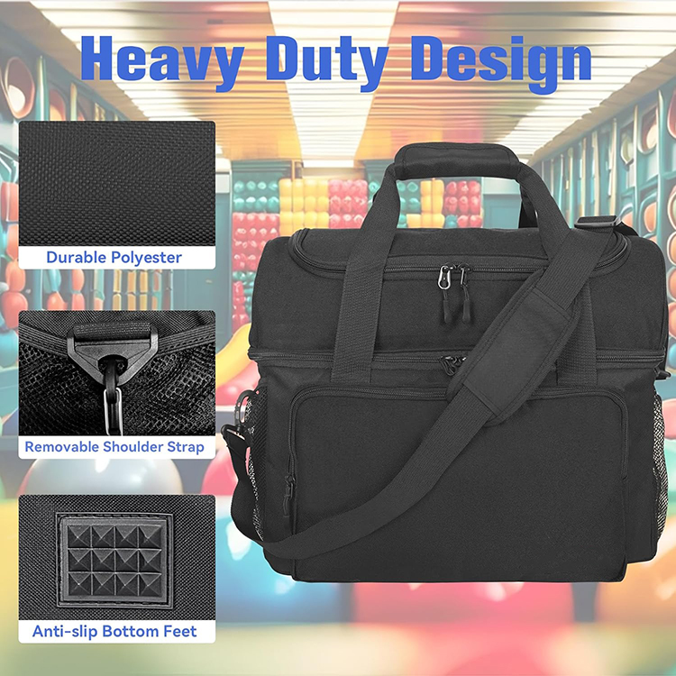 Heavy Duty Design 2 Balls Compartment Bowling Ball Bag with Waterproof and Breathable Shoe Compartment