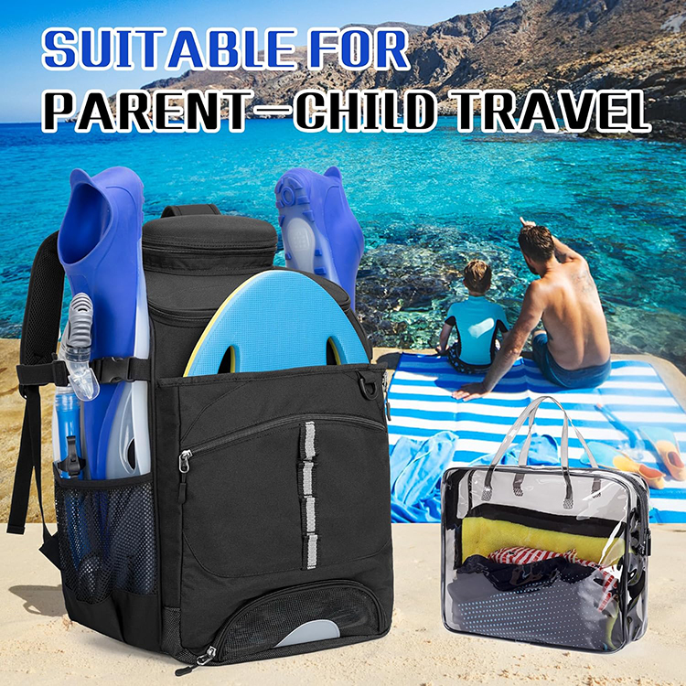 New Design Large Capacity Swim Backpack with Additional PVC Transparent Bag and Separate Shoe Space