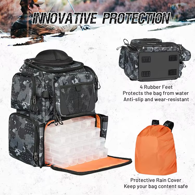 Water Resistant Hevy Duty 48L Fishing Box & Bags for 4 Trays with Rain Cover