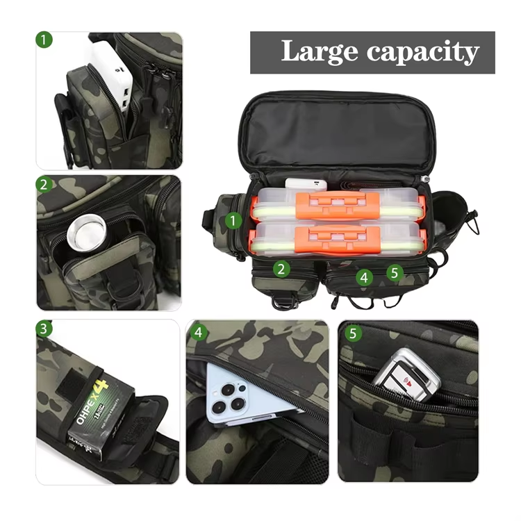Functional Scratch-proof Fishing Tackle Bag with Trays Fishing Fanny Pack with Rod Holder