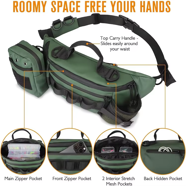 Multi-function Waterproof Fishing Belt Bag with Detachable Pouch and Water Bottle Holder