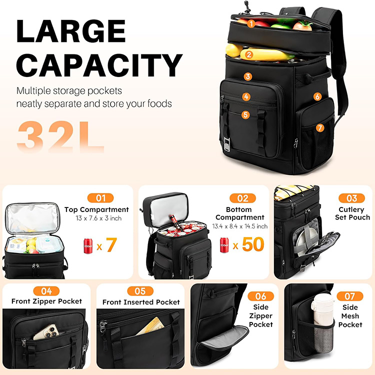 Waterproof Insulated Large Capacity Picnic Bag with Multi Pockets for Camping Beach Outdoor Travel Family Gathering