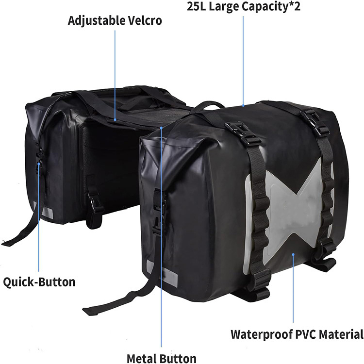 Heavy-Duty Detachable Large Capacity Motorcycle Saddle Bag with Quick Release Buckles for Touring Travel Outdoor Adventure