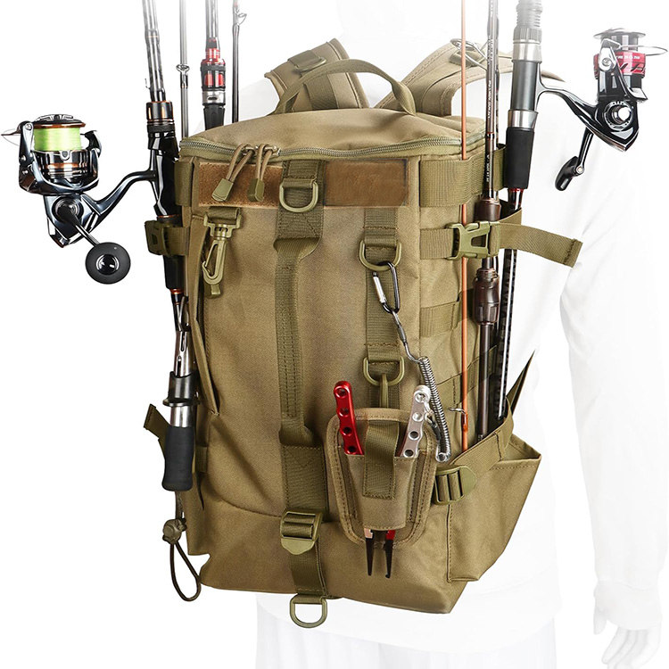 Waterproof 900D Oxford Fabric Large Capacity Fishing Tackle Backpack with Breathable Cushioned Straps for Outdoor Fishing