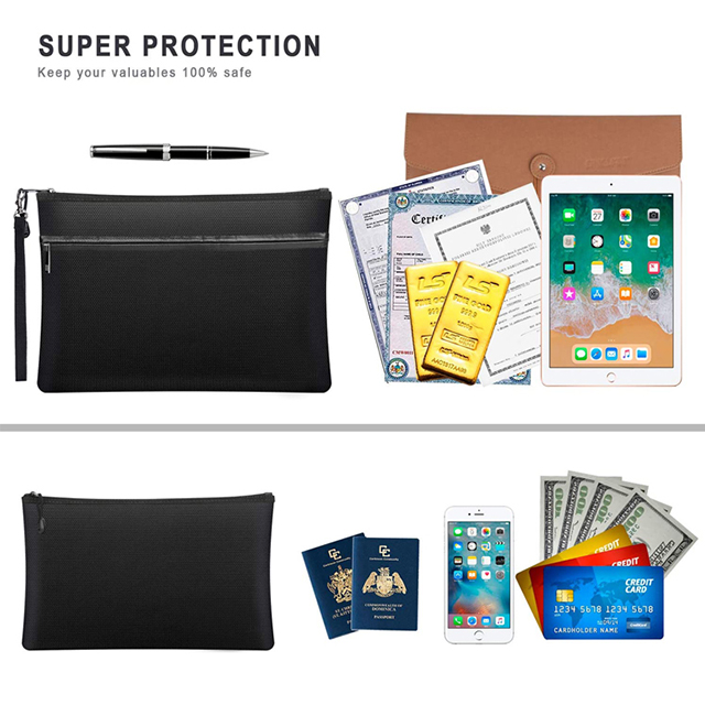 High Quality Two Pockets Waterproof Fireproof Money Bag for Documents Cash(EPZ-297)