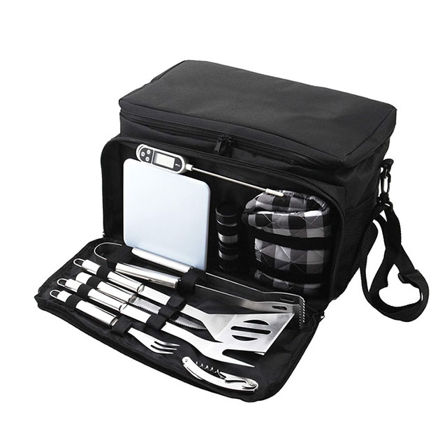 China Supplier 12pcs Stainless Steel Camping Utensil Kit BBQ Thermal Bag(EPZ-161)