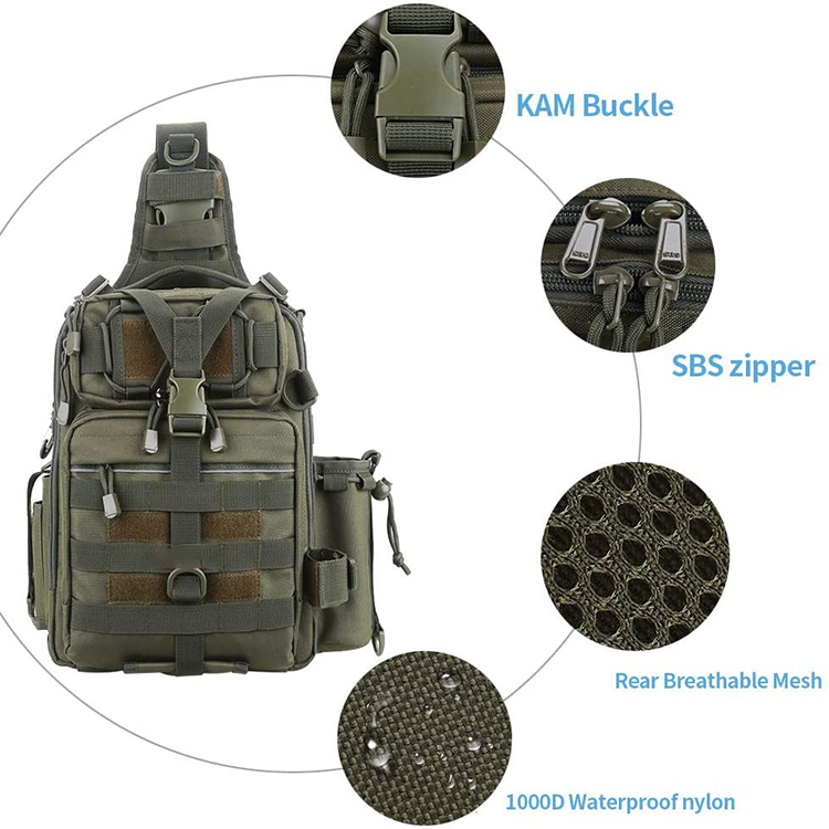 Multi-Function Water-resistant Fishing Tackle Storage Bag Outdoor Cross Body Sling Bag with Rod Holder