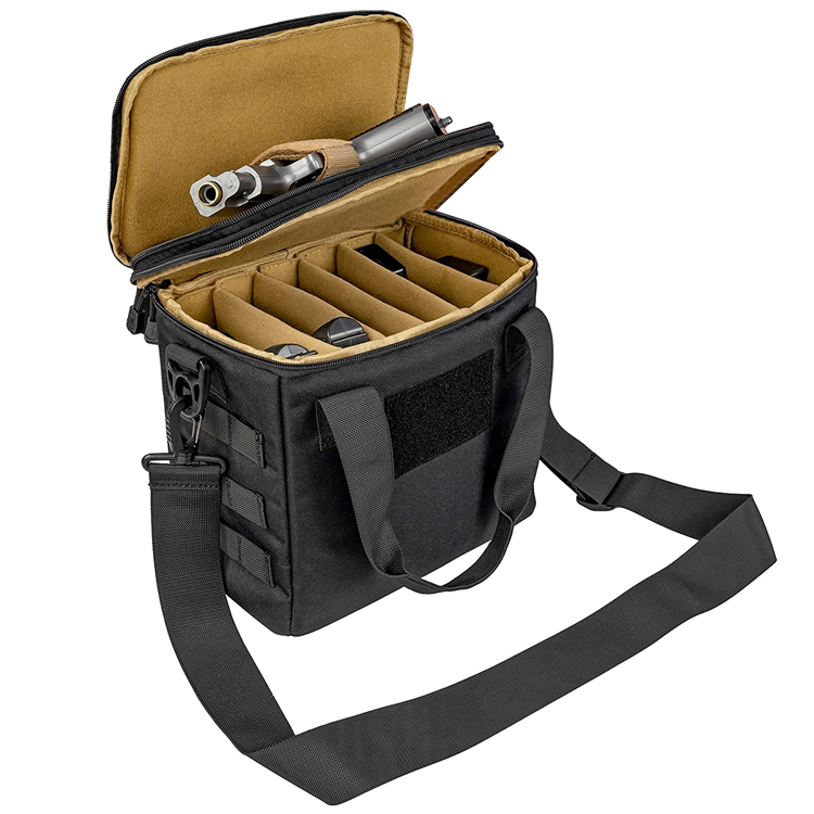 Well Designed Black Water-resistant Durable Tactical Ammo Bag Pistol Range Bag With 5 Removable Dividers