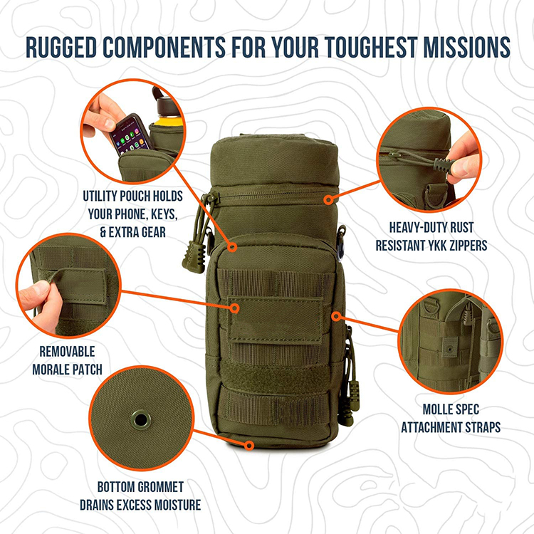 Well Designed Army Green Durable Polyester Portable Hunting Water Bottle Bag Hydration Carrier Pack