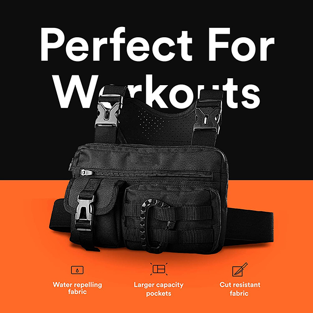 Tactical Inspired Sports Utility Chest Pack Chest Bag For Men With Built-In Phone Holder