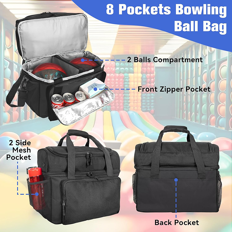 Heavy Duty Design 2 Balls Compartment Bowling Ball Bag with Waterproof and Breathable Shoe Compartment