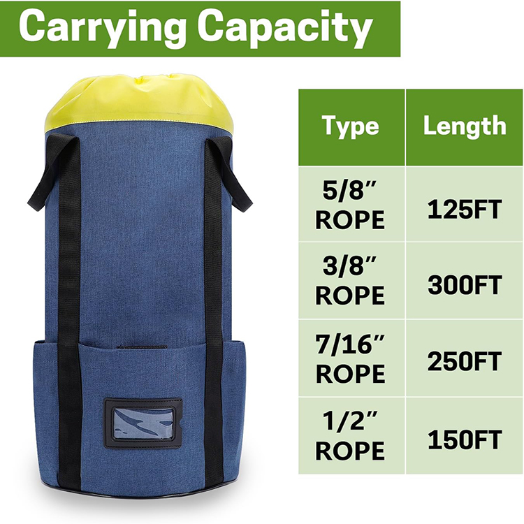 Durable Large Capacity Rock Climbing Rope Storage Bag with Multi Side Pockets and ID Window