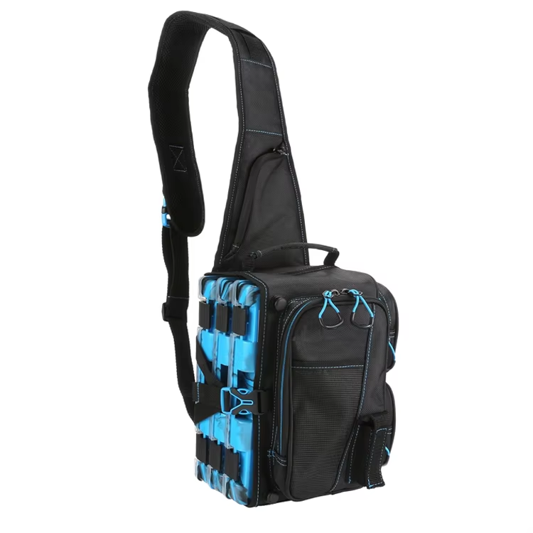 Heavy Duty Lightweight 1680D Fly Fishing Bag for 3 Tackle Trays Fishing Sling Pack