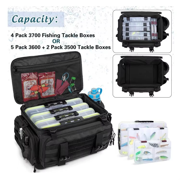 Large Capacity Outdoor Waterproof Fishing Box Bag With Non-Slip EVA Base and Rod Holder