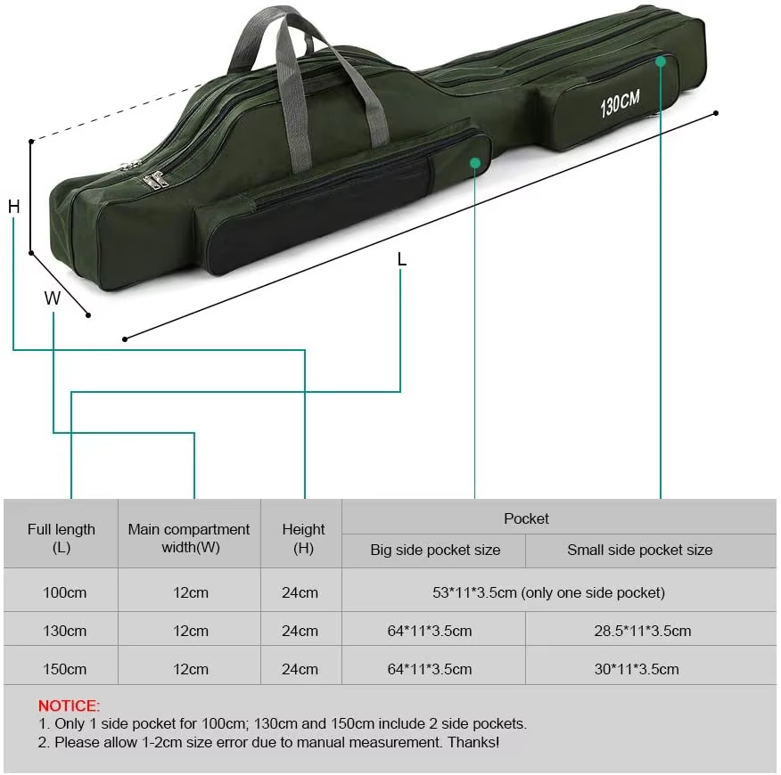 Water-resistant 3 layer Army Green Large Capacity Fishing Rod Reel Storage Bag