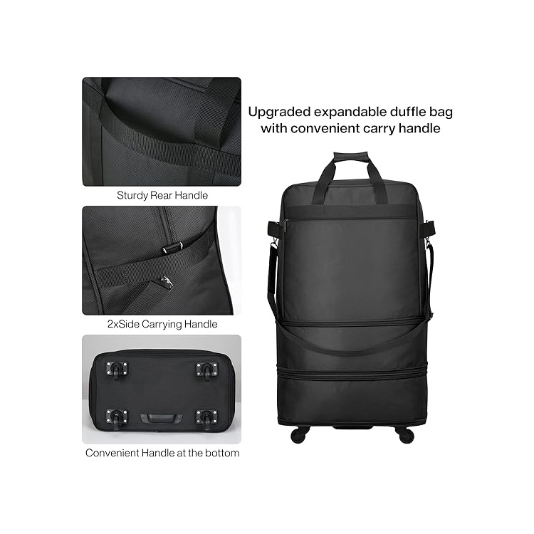 Expandable and Waterproof Collapsible Rolling Luggage Bag with Wear-resistant Wheels and Large Capacity for Travel