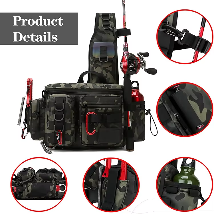 Functional Scratch-proof Fishing Tackle Bag with Trays Fishing Fanny Pack with Rod Holder