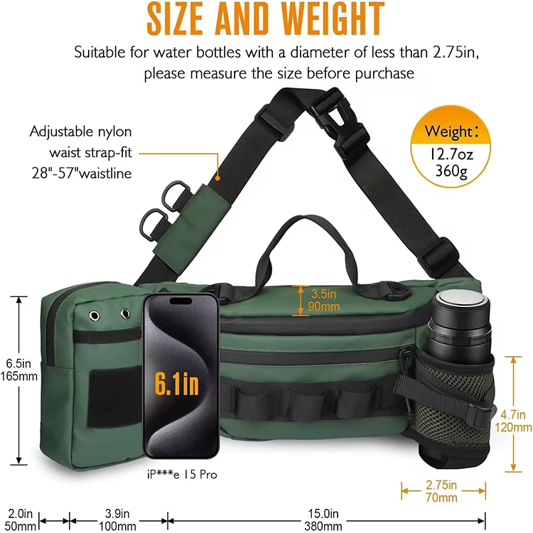 Multi-function Waterproof Fishing Belt Bag with Detachable Pouch and Water Bottle Holder